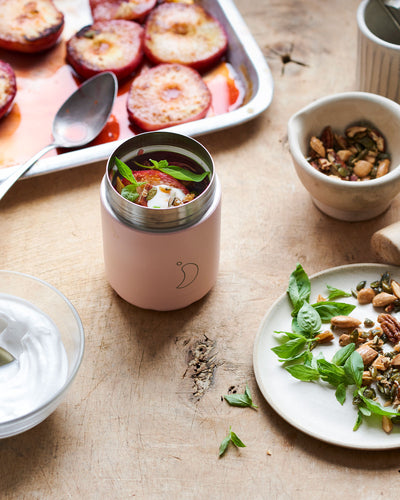 Roasted Peaches with Coconut Yoghurt and Nut Crunch