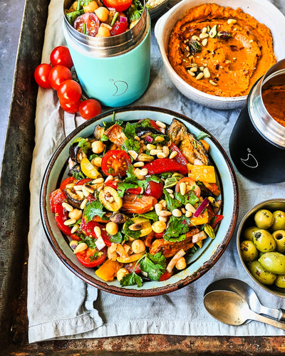 Protein-packed Moroccan chickpea salad with spiced carrot dip